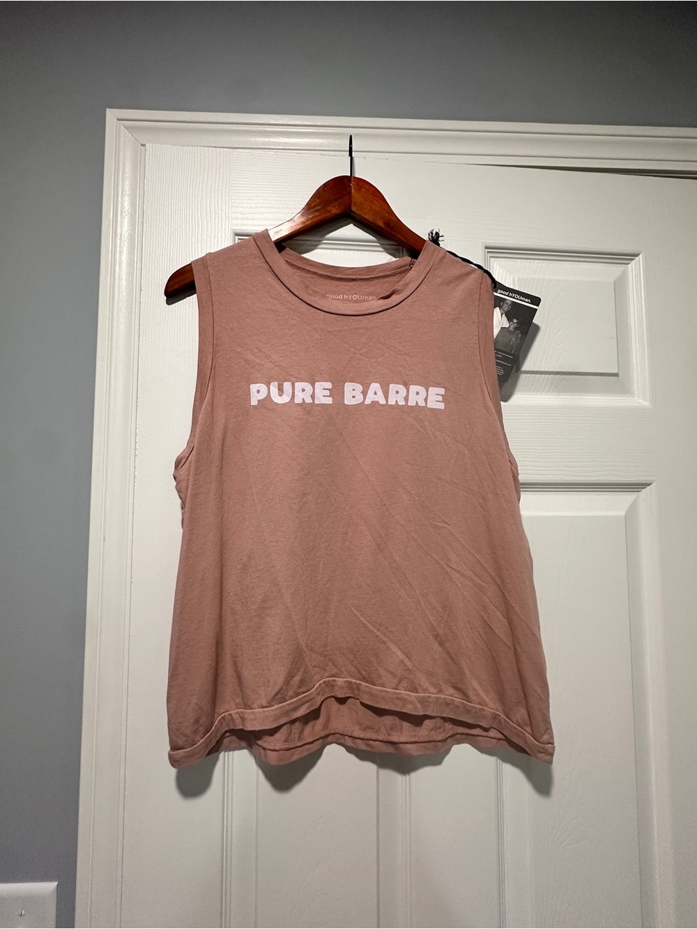 good hYOUman Women's Muscle Tee in Dusty Rose with White Logo